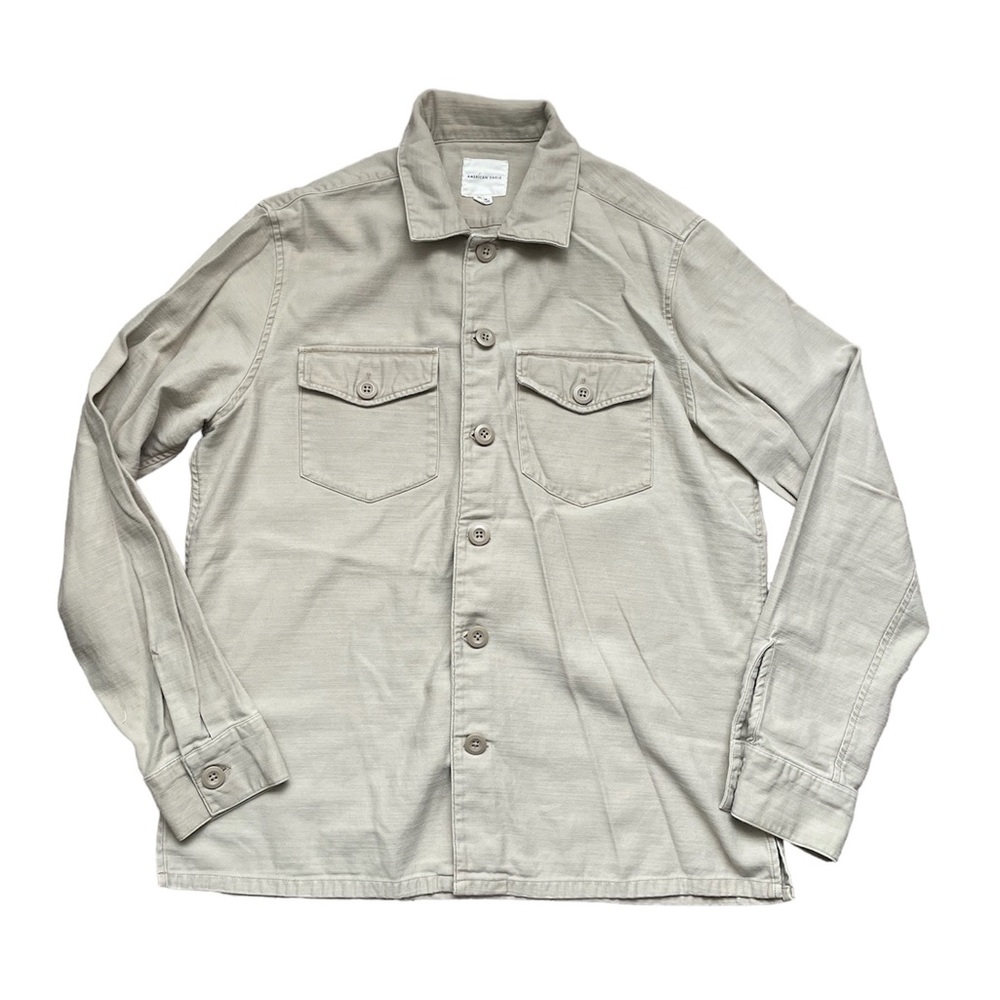 American Eagle Western Khaki Tan Buttoned Shacket Flannel Utility Jacket size M)